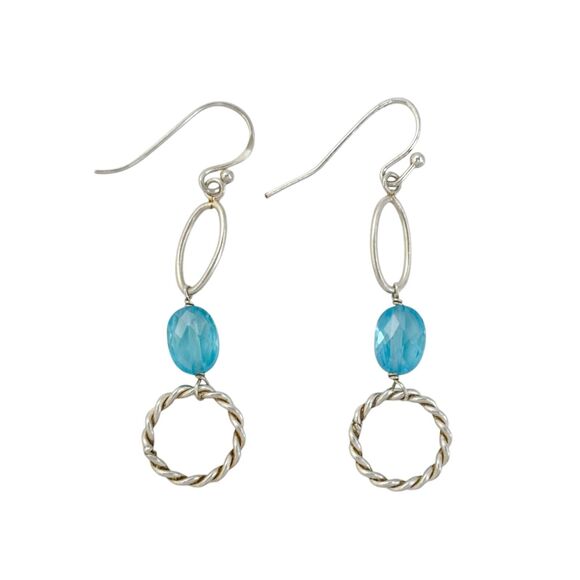 Vintage Sterling Silver 925 Blue Crystal Dangle Earrings - Picture 6 of 7